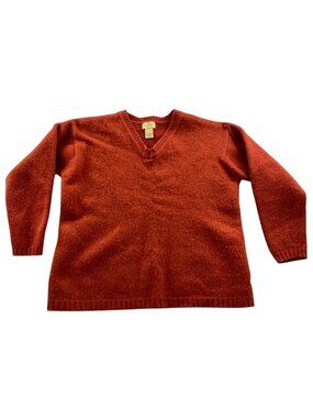 Limited America Womens 100% Lambswool Sweater Large Orange V-Neck Pullover